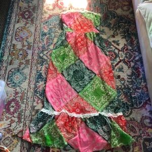 Vintage 60s 70s neon hippie maxi dress bandanna